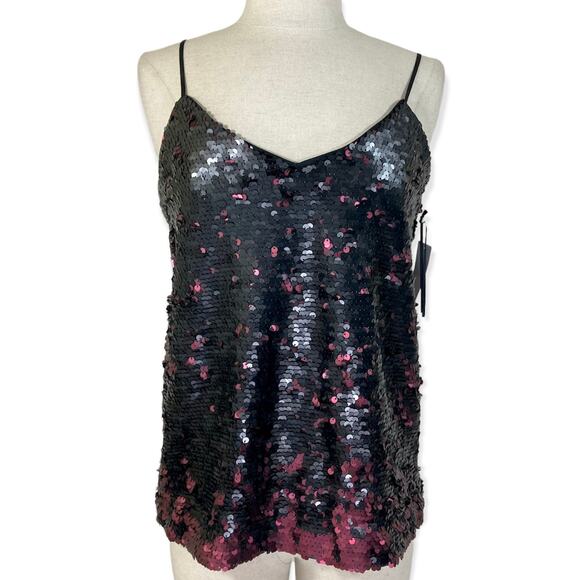 New 1.STATE Sequin Cami Top Dramatic Pause small V-Neck black burgundy camisole - Picture 12 of 12
